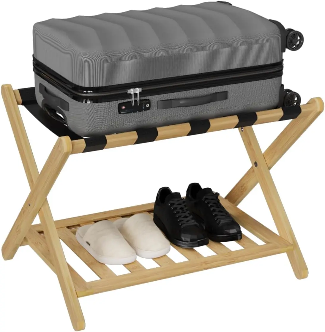 Bamboo Foldable Suitcase Stand Luggage Holder Fully Assembled Luggage Rack for Guest Room