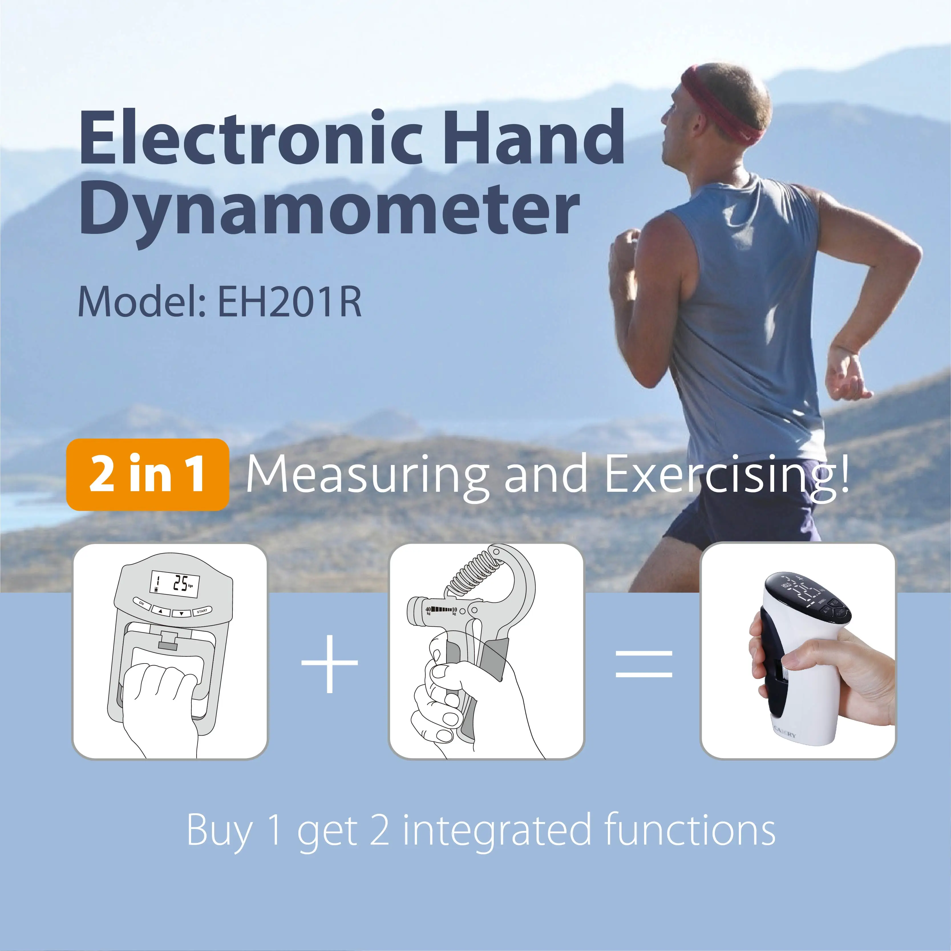 USB Rechargeable Battery Powered 2 in 1 Electronic Hand Gripper Strength Tester 8 Users 90kg Digital Hand Grip Dynamometer