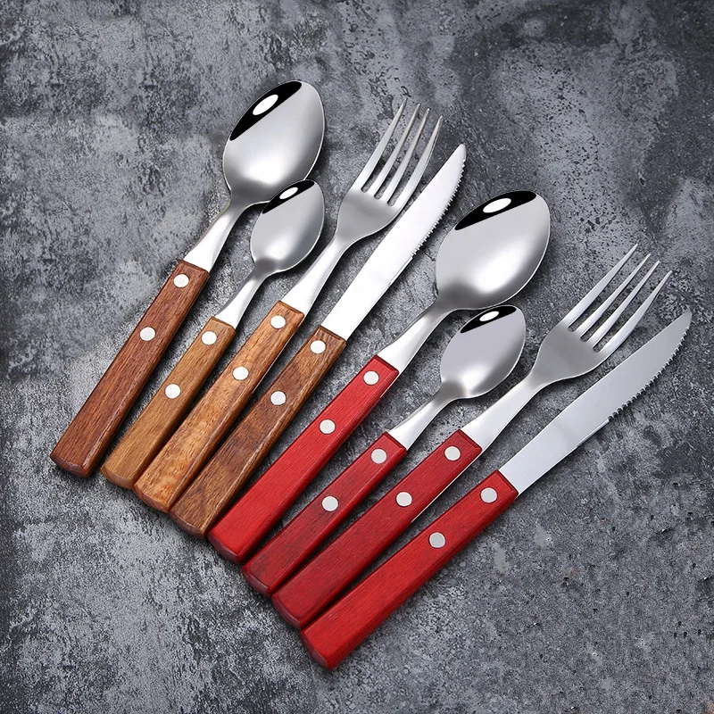 Wooden Handle Flatware Set stainless steel 18/8 Knife Fork Spoon wood handle cutlery set