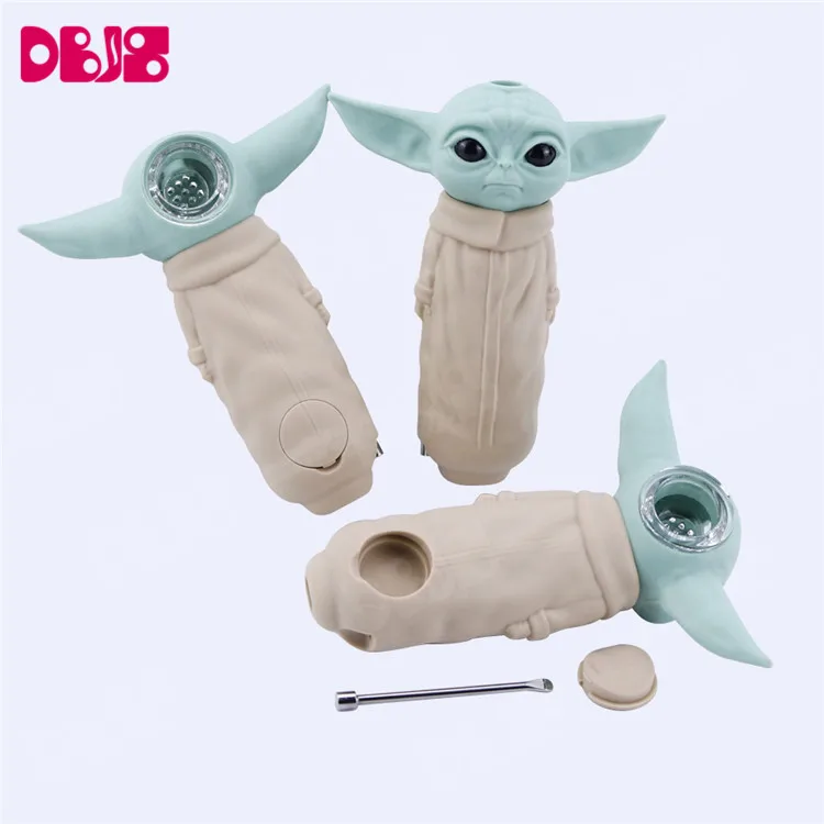 
Silicone Weed Pipes Baby Grogu Tobacco Dabs Smoking Accessories Dried Pipe with Dabber Glass Bowl Smoke Filter Screen 