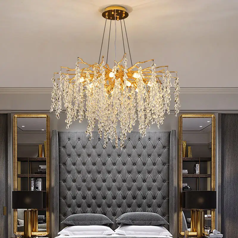 Indoor Decoration Coffee Shop Living Room Spark Crystal Chandelier Lamp Hanging Dandelion Led Crystal Pendant Light