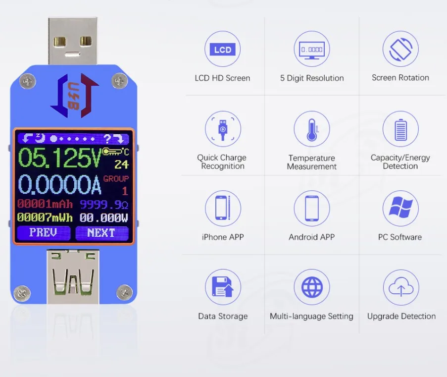 UM25 USB 2.0 Type- C Color LCD Tester voltage current meter Voltmeter ammeter battery charge measure cable resistance