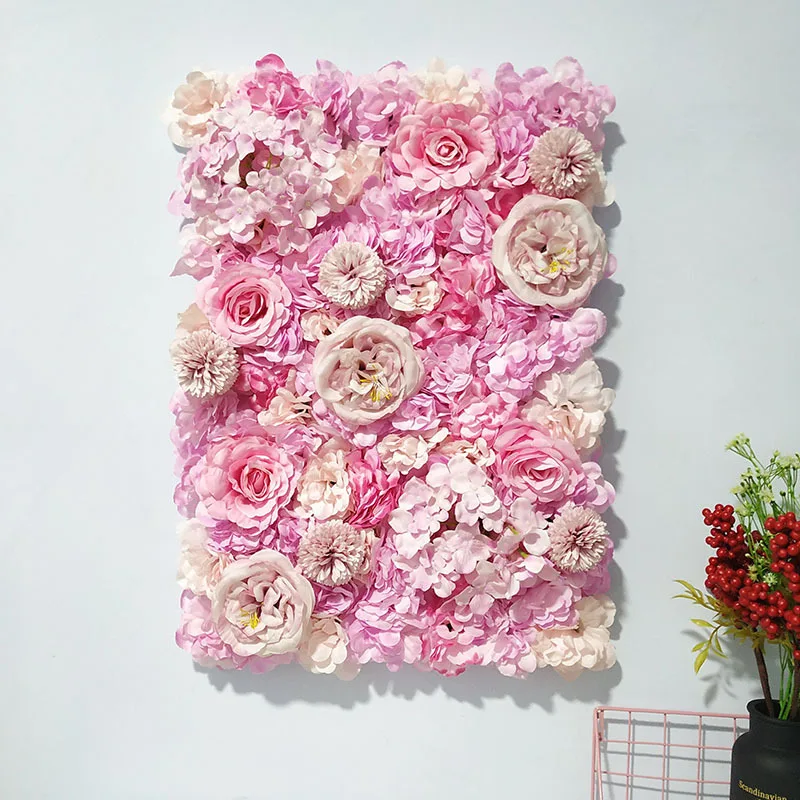 Pink Purple White Silk Rose Hydrangea Artificial Flower Wall Panel Real Touch Backdrop Flower Wedding Decoration