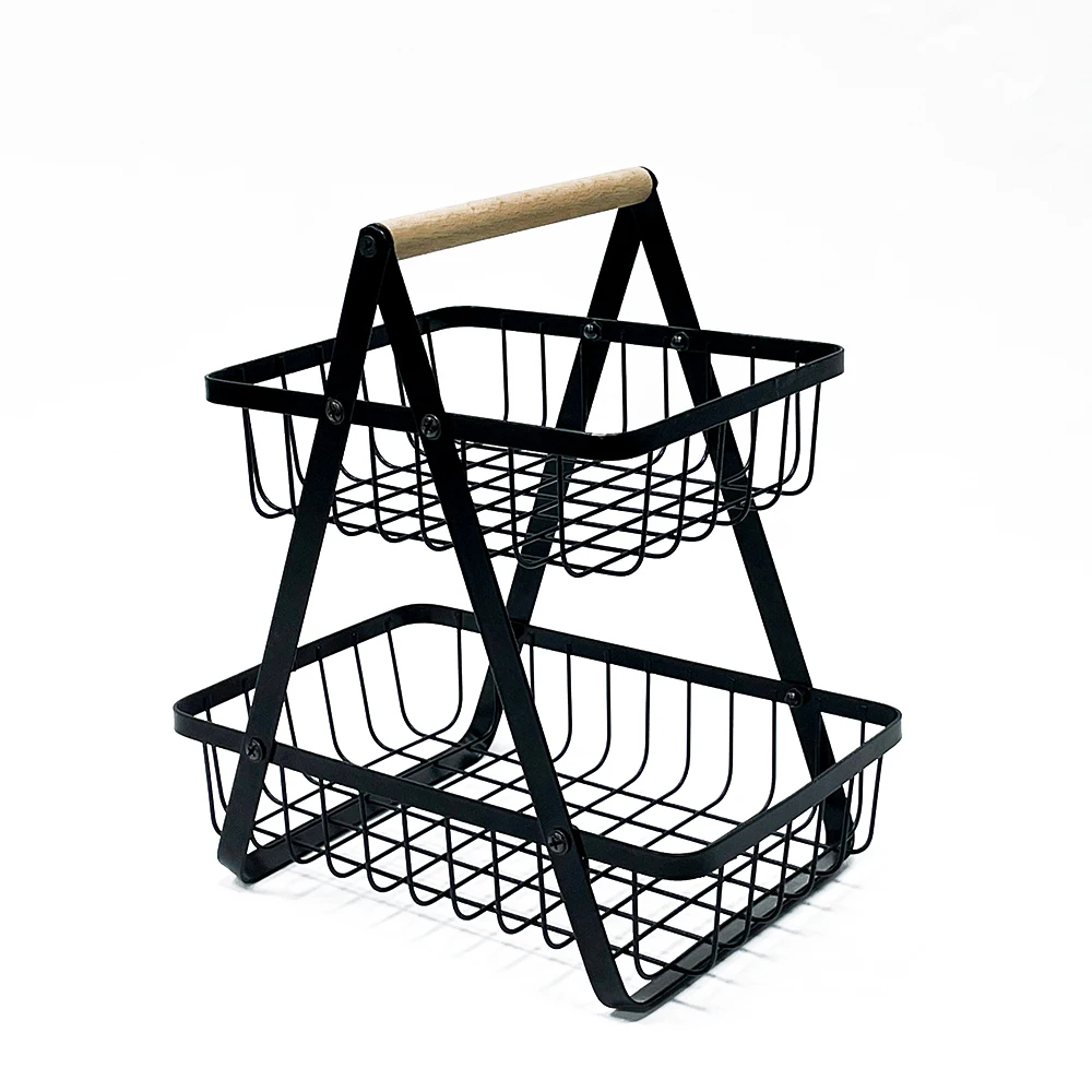 High quality portable large metal 2 tier vegetable and fruit portable bracket basket