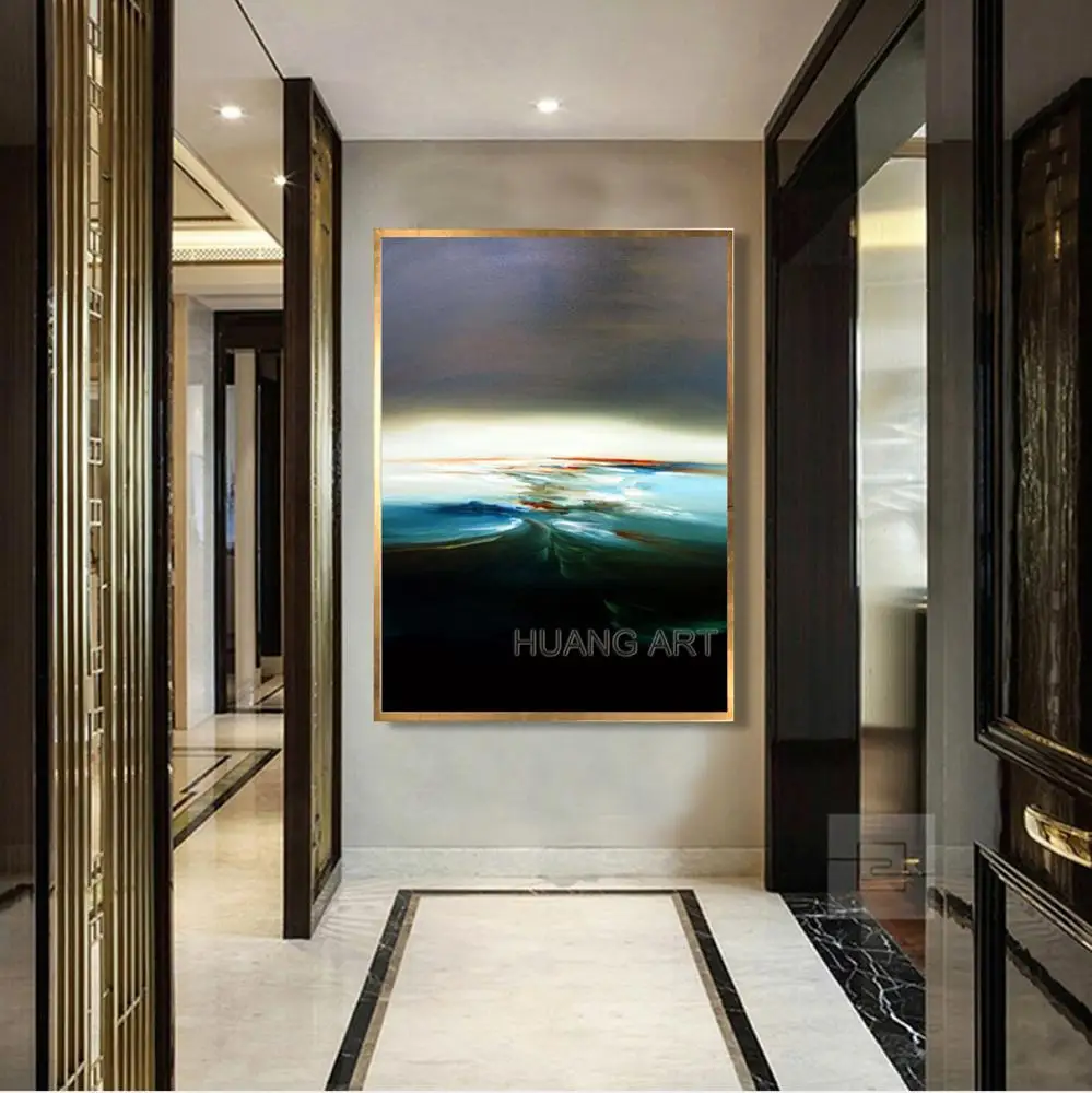100% Hand-painted Polar Lights Landscape Oil Painting on Canvas Handmade Modern Abstract Oil Painting for Room Wall Decor Art
