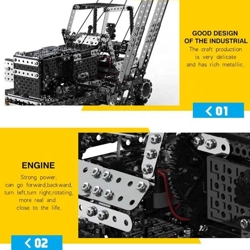 3D Metal Puzzle 1745PCS Metal Building Blocks Set Remote Control Crane Truck Model Engineering Car DIY Assembly Toys For Adults