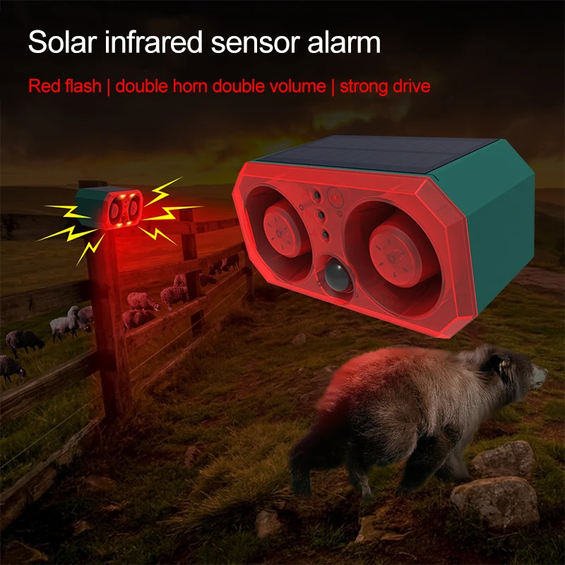 High Quality & Best Price Solar Alarm Double Horn Alarm Light Infrared Sensing Animal Repeller