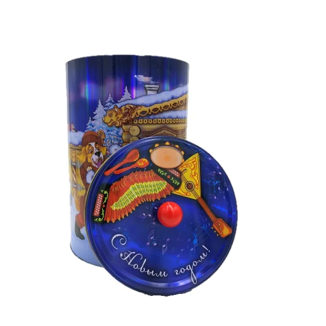 DADI Custom Design Christmas Candy Tin Can Food Grade Metal Cylindrical Gift Box with Handle for Cake & Cookie Packaging