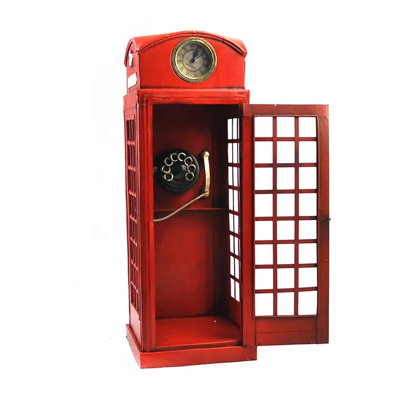  Красная антикварная лондонская общественная винтажная декорация телефонной будки масштаб 1:6 с часами для продажи от китайского производителя