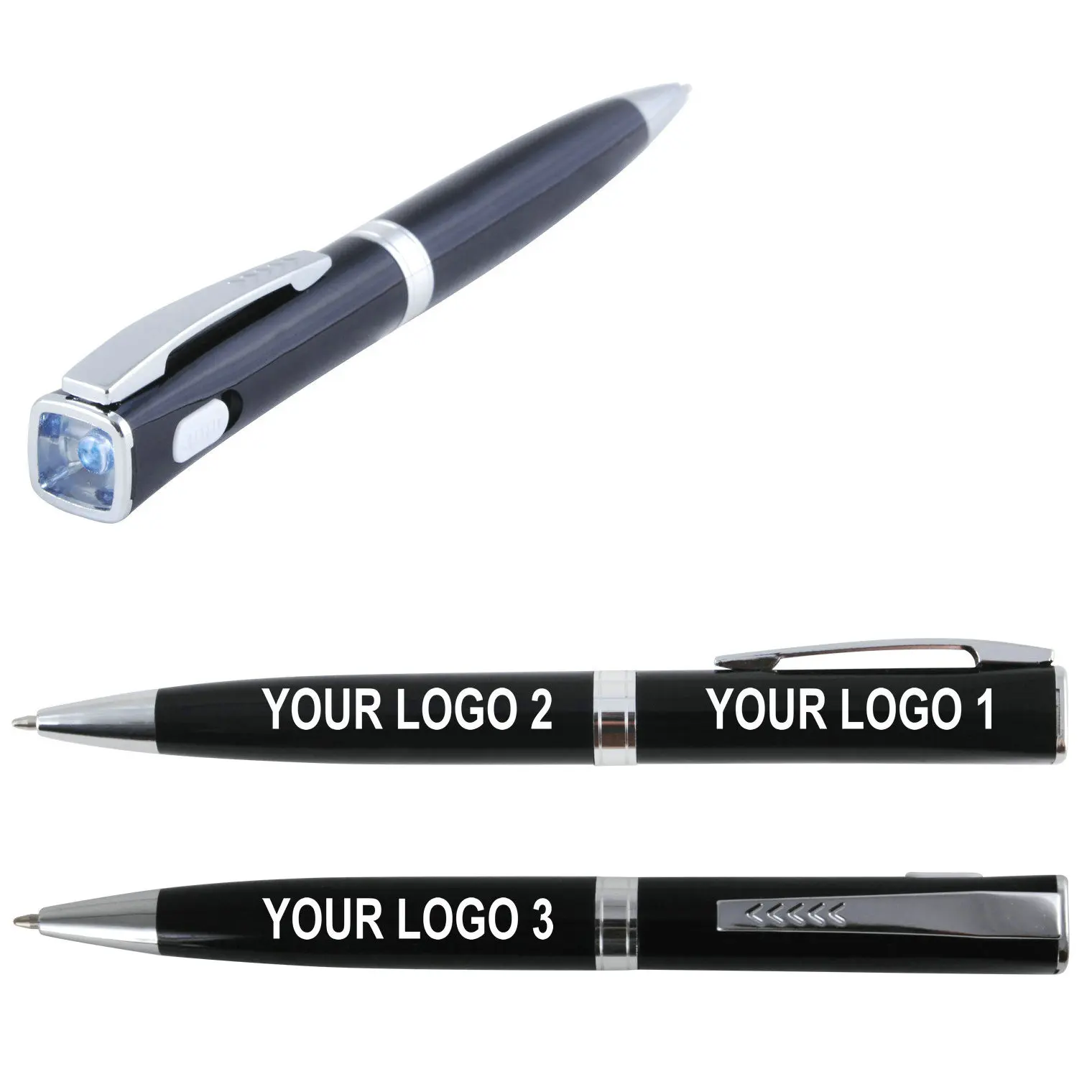 Black color Pen Light 2 in 1 multifunctional led light torch ball ballpoint pen with logo print