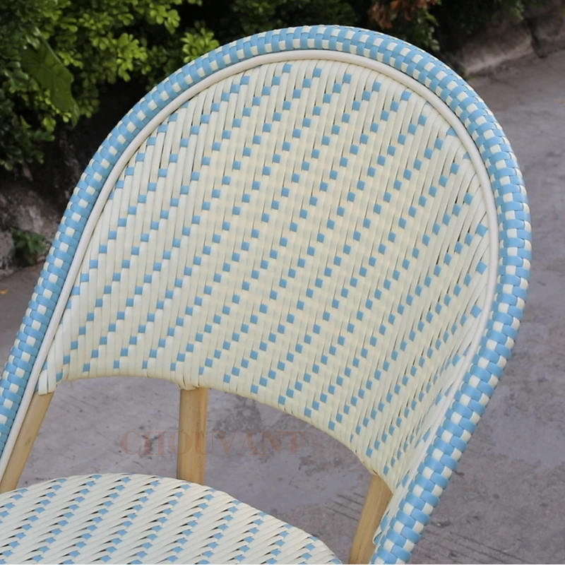 Terrace Stacked French wicker rattan chairs Paris Bamboo Garden Bistro Chairs Bistro bar chairs Outdoor aluminum furniture