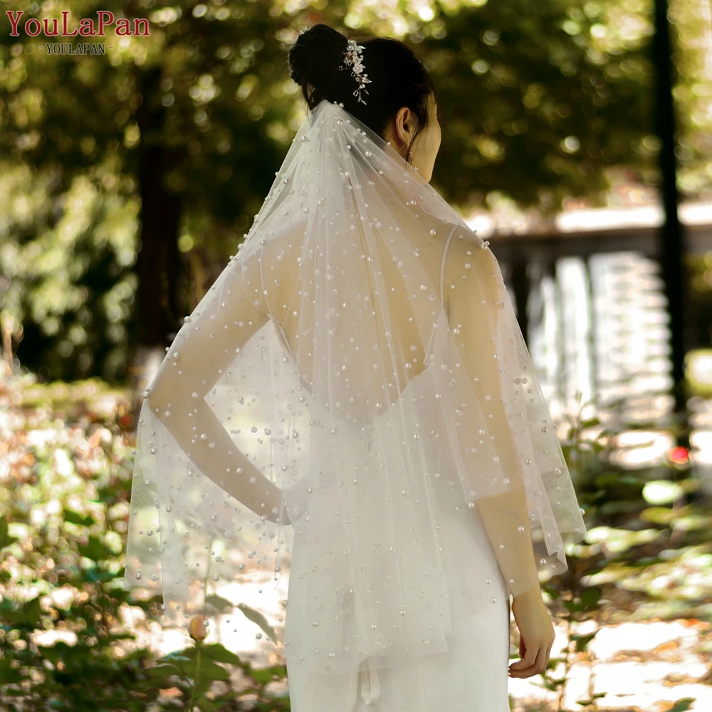 YouLaPan V13 Long Single Layer Hot Sale Summer Romantic Pearl Beautiful White Girl Woman Wedding Accessories Bridal Veil