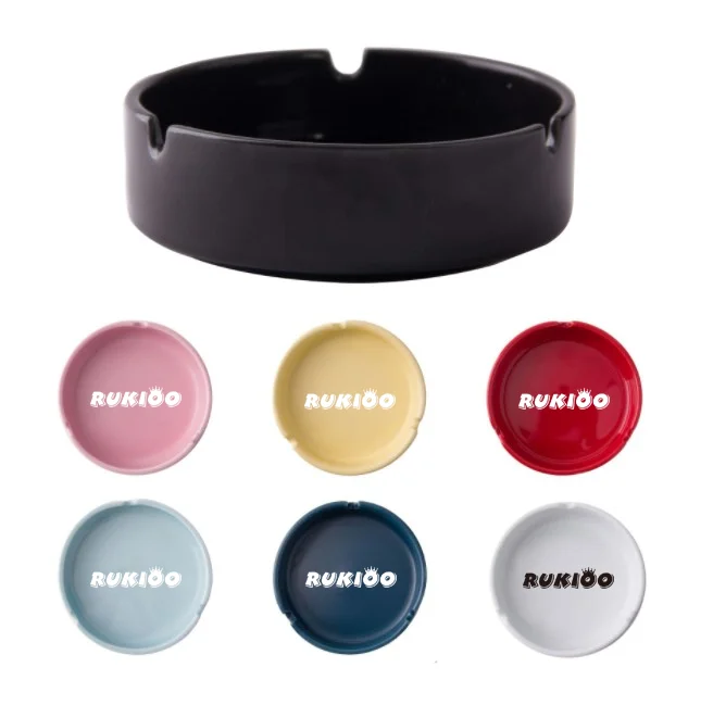 Rukioo Wholesale Round Ceramic Ashtray Smoking Accessories Ceramic Smokeless Ashtray Custom