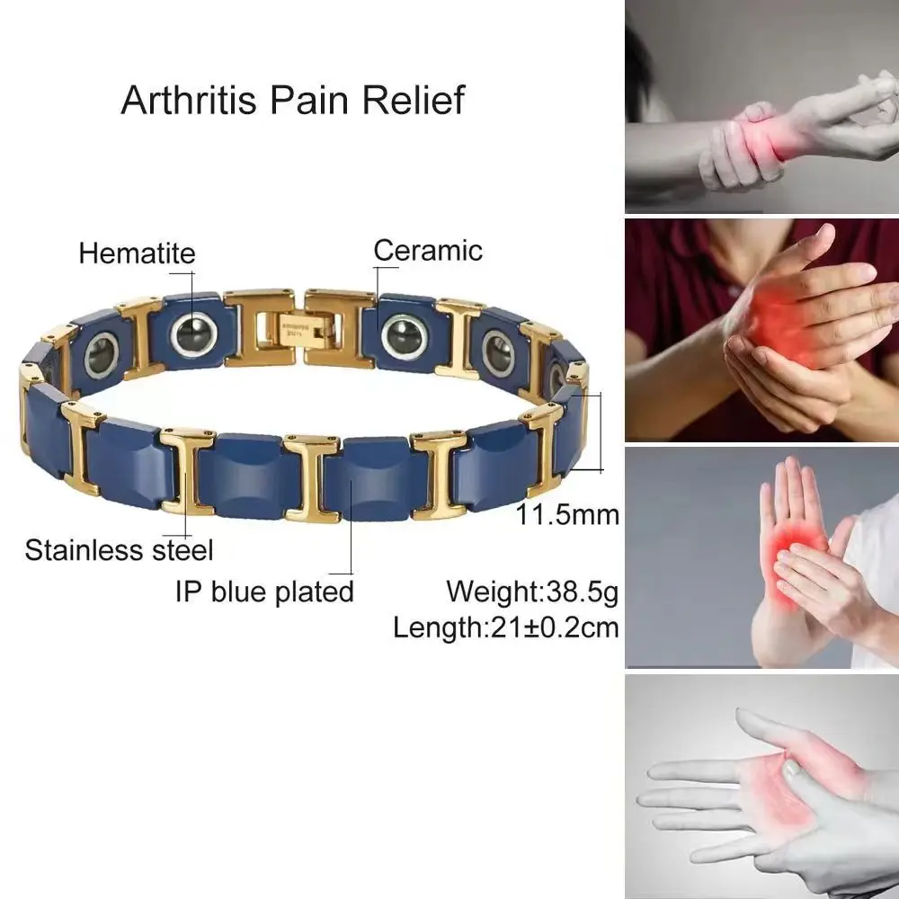 Good healthy bio energy bracelet 316L stainless steel ceramic hematite bracelet men jewelry