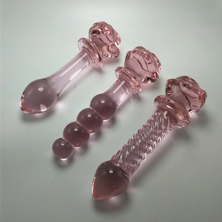 Popular Glass Dildo Anal Plug Crystal Dildo Penis Rose Shaped Glass Butt Plug Pink-Glass Anus Butt Sex Toys for male female