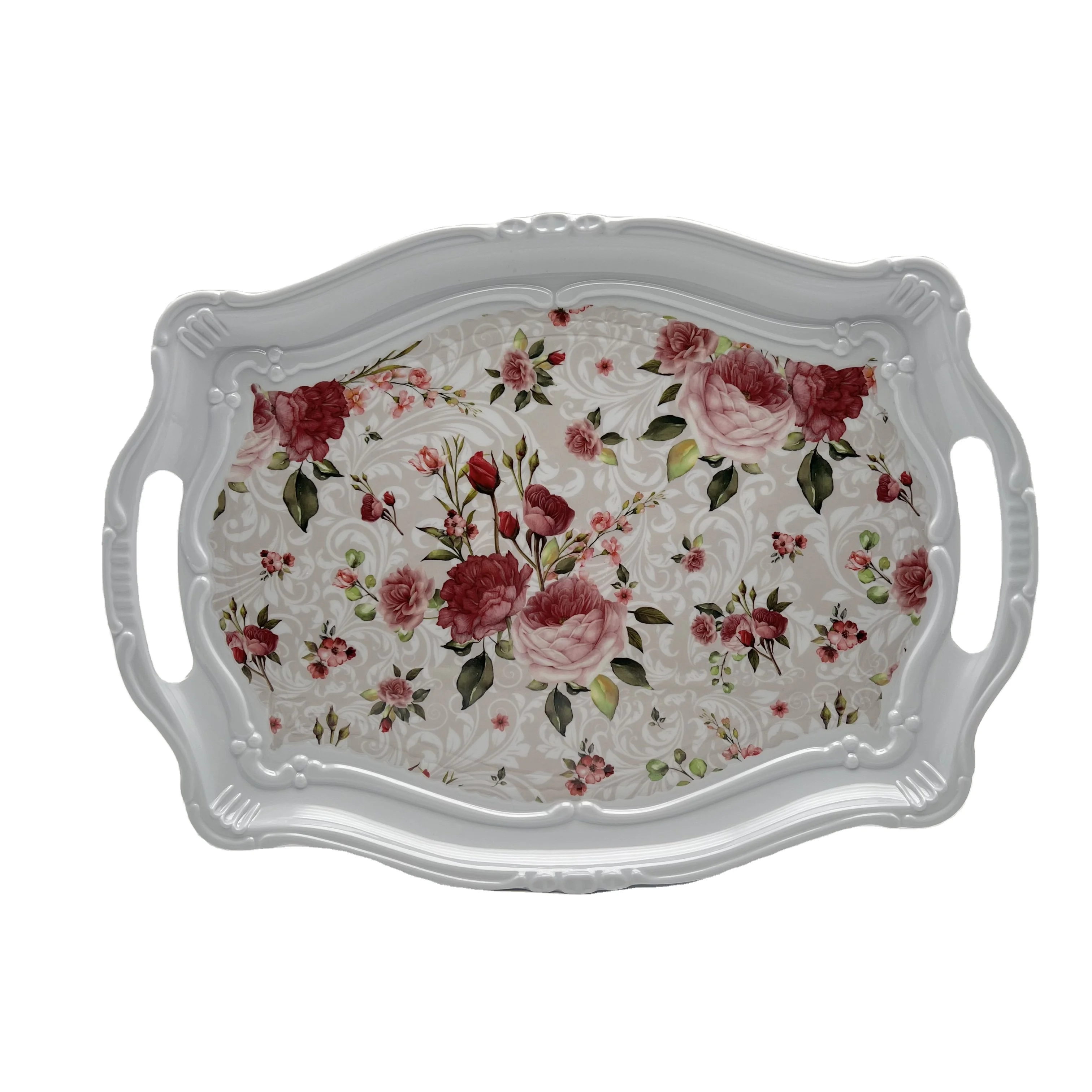 Factory Supply Customized  Wholesale Melamine serving tray with handle melamine food tray dishwasher safe