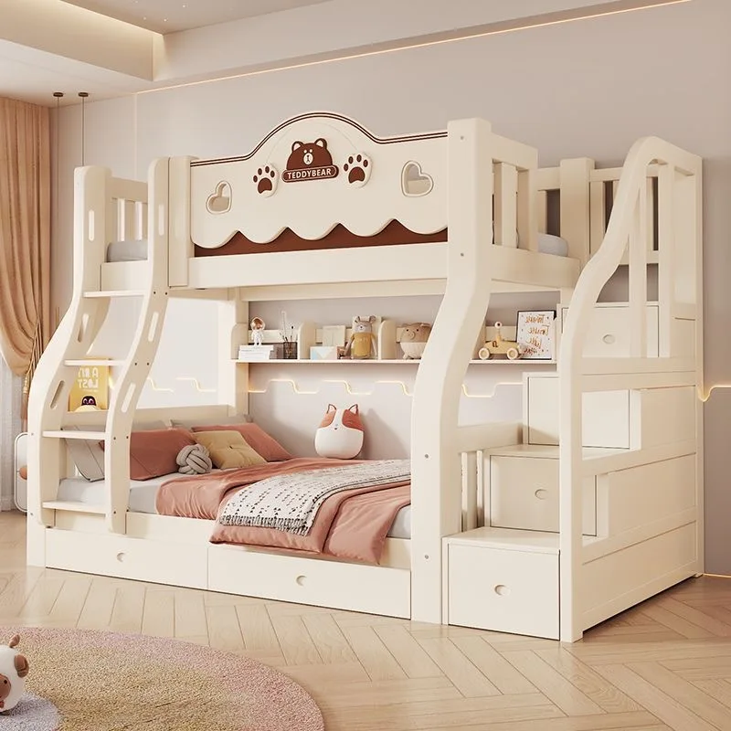 Full Solid Wood Mother_children Bunk Bed High and Low Bed Princess Bed Storage