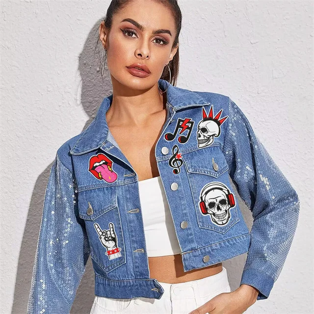 wholesale Halloween rock Music note skull denim jacket mouth guitar seal embroidery iron on hat  patches