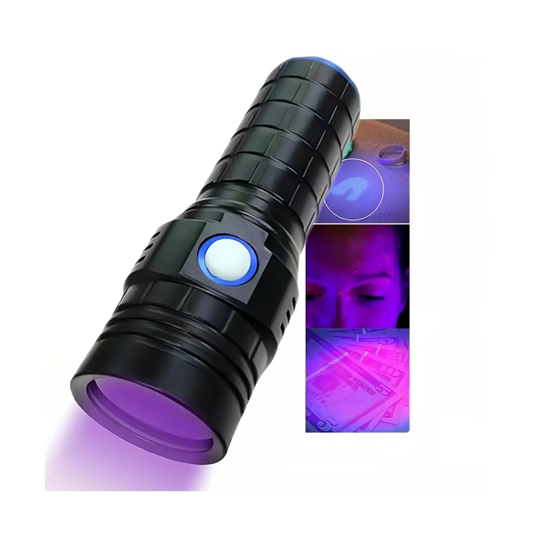 New Powerful USB C Rechargeable 30W UV Flashlight with 365NM 4 Core Chip Black Filter and Orange Peel Reflection