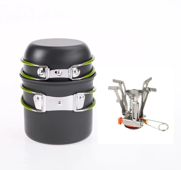 2019 New Outdoor Camping Hiking Tableware Aluminium Alloy Non-Stick Cookware Cooking Picnic Traveling Bowl Pot Pan Set For 1-2