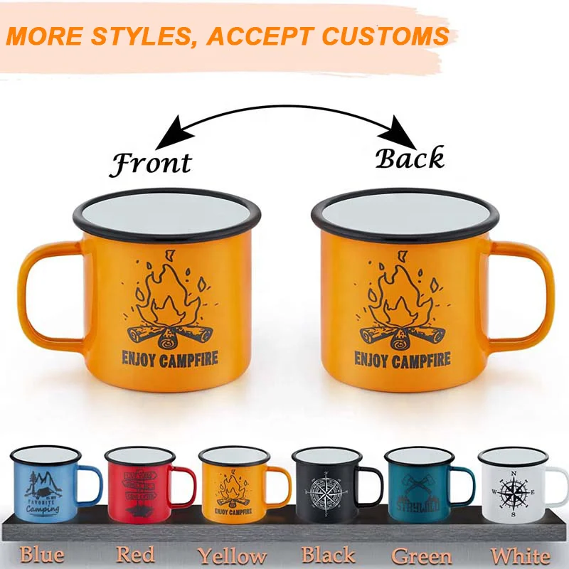 Campfire Mug Retro 16oz Enamel Coffee Mug Wholesale Enavintage Stainless Steel Modern Cup Custom Logo summer Camping Mug