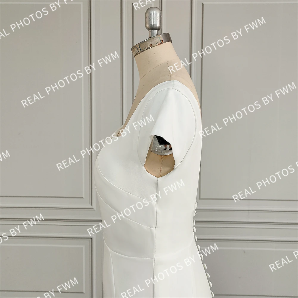 100% Real Photos High Quality Square Collar Short Sleeves Wedding Dress for Bride Women Backless Bridal Gown With Train 2024