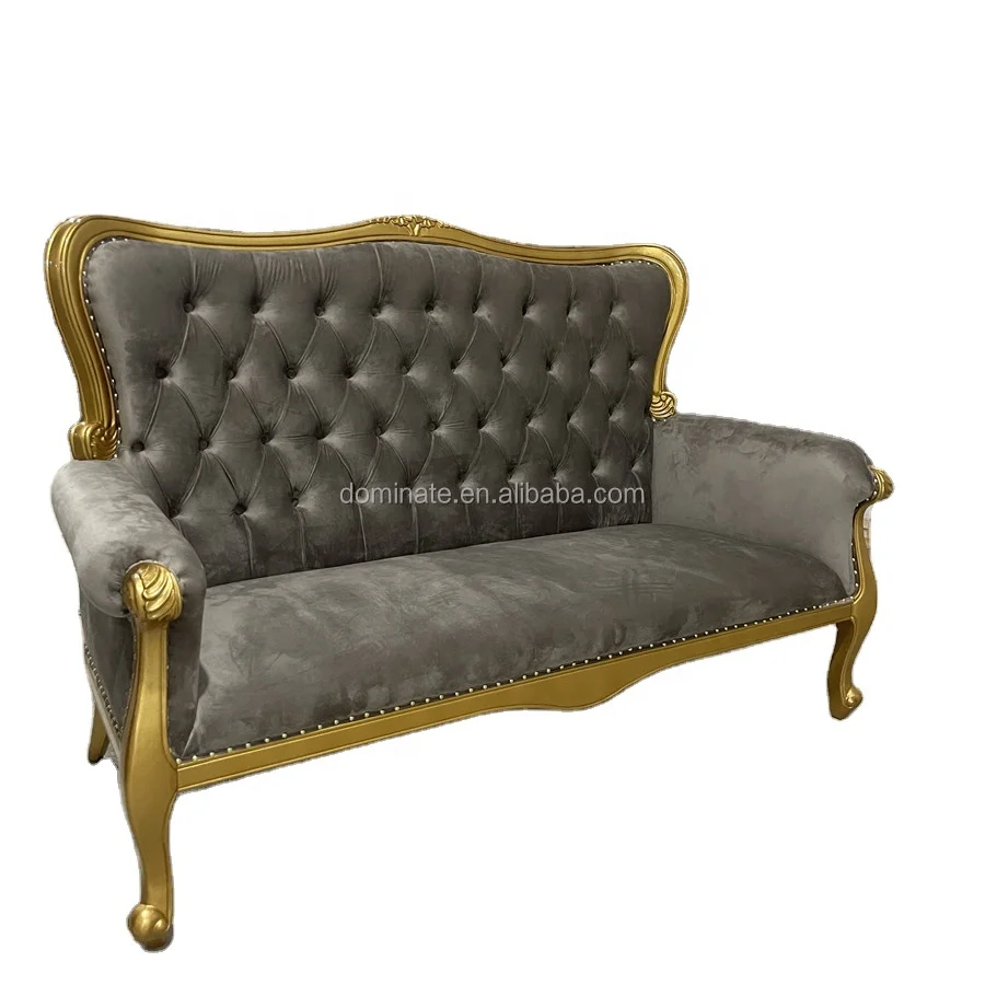 New style golden banquet velvet cloth backrest wooden pattern frame wedding hotel sofa chair
