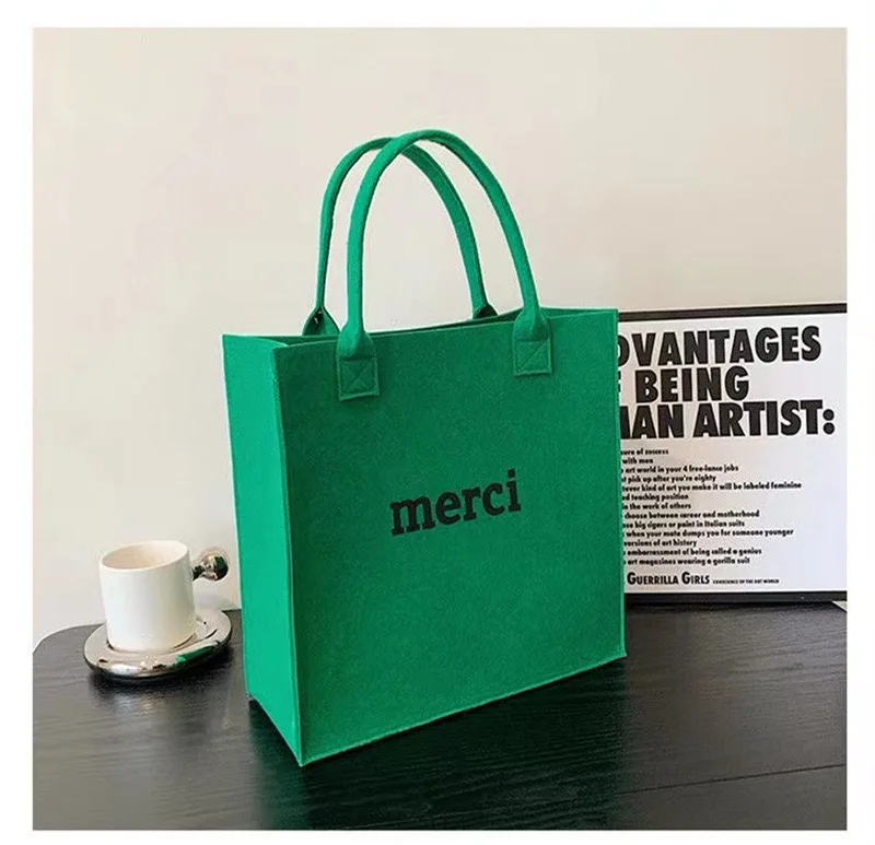 Custom Logo Felt Fabric Tote Bag Eco Friendly Reusable Shopping Bag for Women