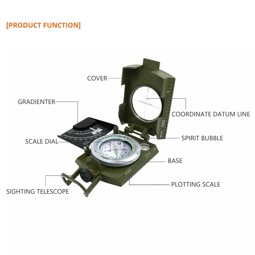 Factory Wholesale K4074 Multifunctional Luminous Belt Slope Meter American Compass Portable Metal Compass Camping Accessories