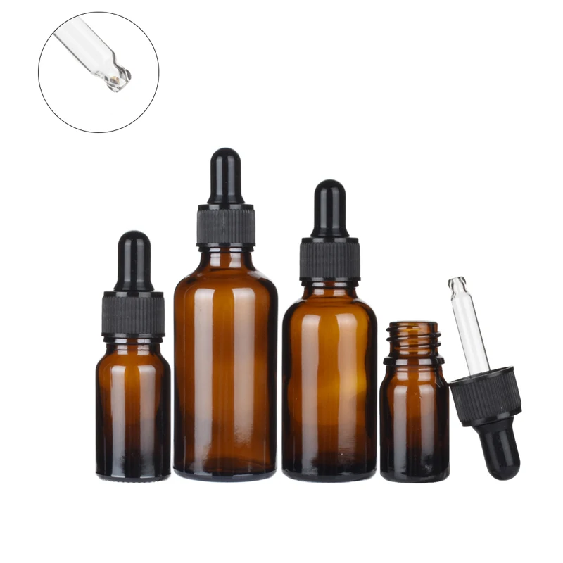 Hair Oil Perfume Essential Oils Dropper Bottles Clear Glass 5ml 10ml 15ml 20ml 30ml 50ml 100ml Amber Black Personal Care 200pcs