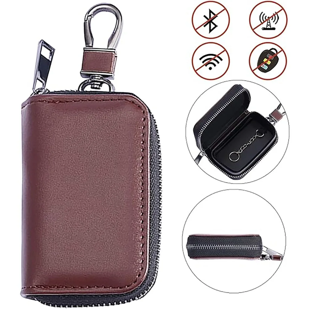 Pu Leather Faraday Cage Car Key Protector RFID Signal Blocking Anti-Theft Pouch Anti-Hacking Case Blocker