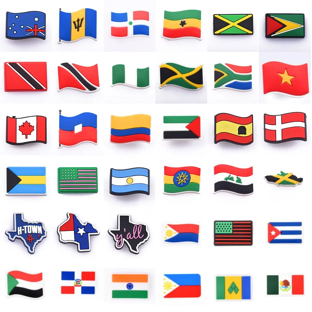 Popular Designs Available Promotional Country Flag Shoes Decoration Charms Soft PVC Shoe Charms for DIY Clog Shoes