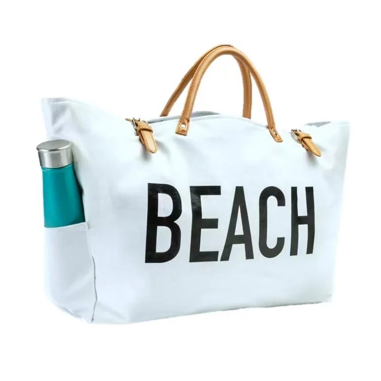Large Canvas Tote Customized Beach Tote Bag (1600444982369)