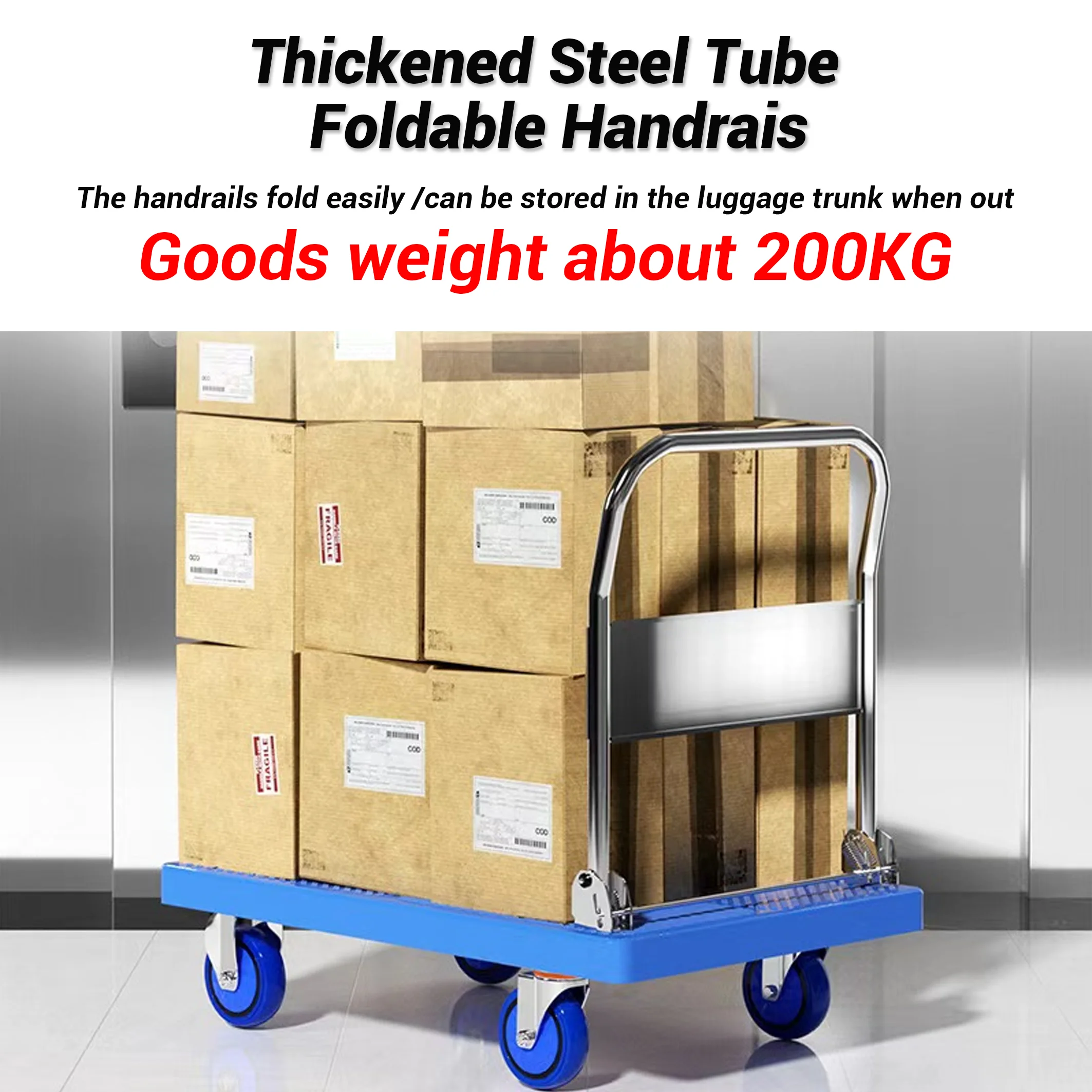 Hand Truck Cart Tools High Load Uni-Silent 150kg Heavy Duty Warehouse Food Foldable Platform Hand Trolley