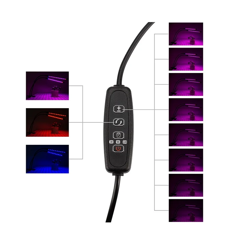 Indoor LED Grow Light Table Full Spectrum Blue Red Hydroponic Lamp with Dimmer Timer Clamp Bend Pipe Lamp for Plant Growth
