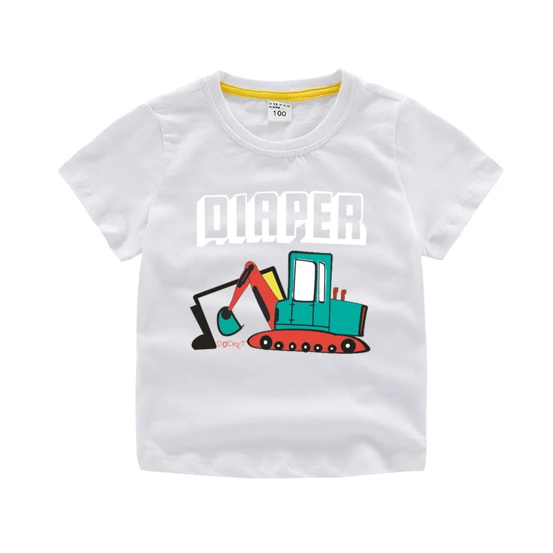 2022 new design100% cotton Boys summer short sleeve INS  cartoon digger printed half sleeve shirt wholesale children t shirt