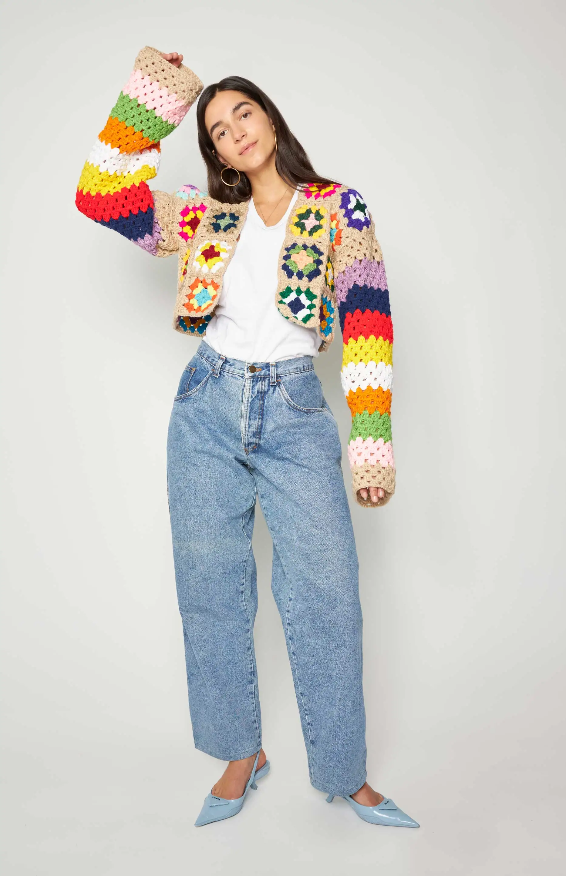 OEM & ODM Summer Custom Retro Color Hollow Out Knit Square Hand Crochet Cropped Sweater Women Cardigans