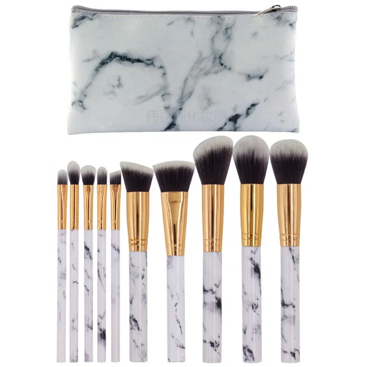 Makeup brush set private label 10pcs Marbling Handle cosmetic brush set