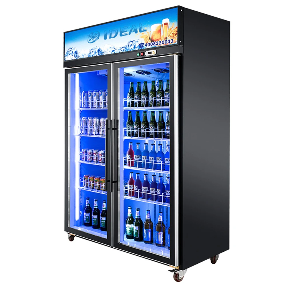 Вертикальный холодильник со стеклянной дверью и дисплеем для напитков