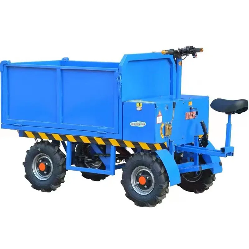 Hydraulic electric four-wheeler workers load and unload engineering vehicles