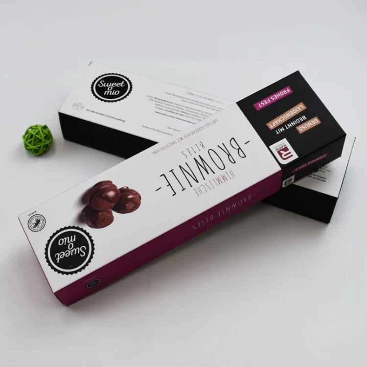 FSC Eco friendly Food Grade White Card  Auto Lock Bottom Folding Brownie Dessert Chocolate Cookie Paper Box For Food Packaging