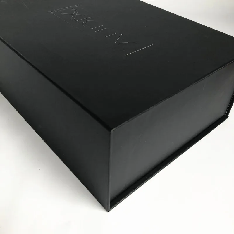 Rectangular magnetic closure hard cardboard box packaging rigid black cardboard boxes custom cardboard boxes with foam tray hook
