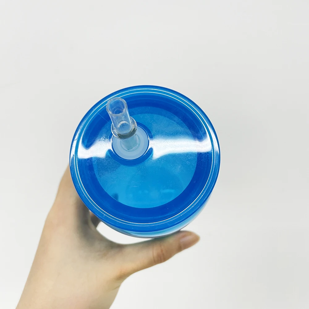 US warehouse Unbreakable clear transparent neon cold drink beer mug 16oz plastic acrylic can with straw for UV DTF transfer wrap