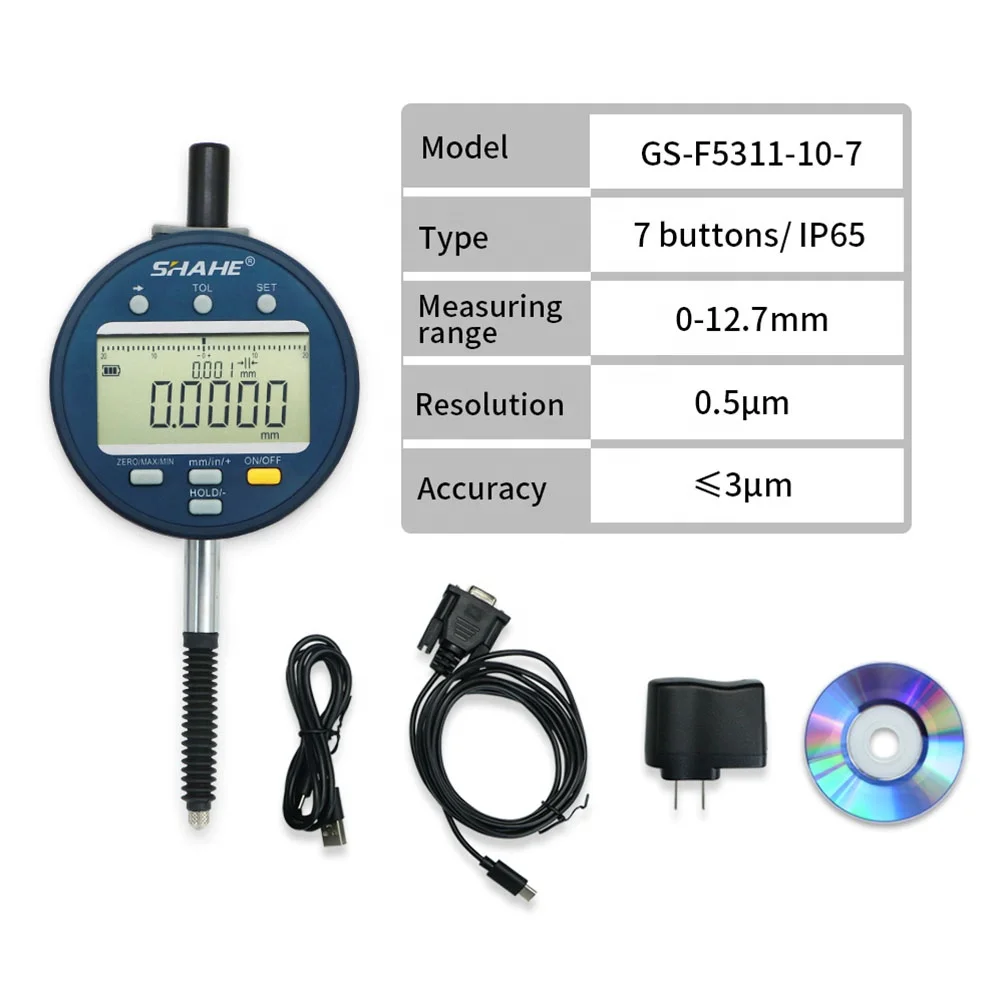 SHAHE IP65 Dustproof and waterproof Metric/Inch 0-12.7 mm 0.0005mm Electronic Indicator with Rechargeable Battery