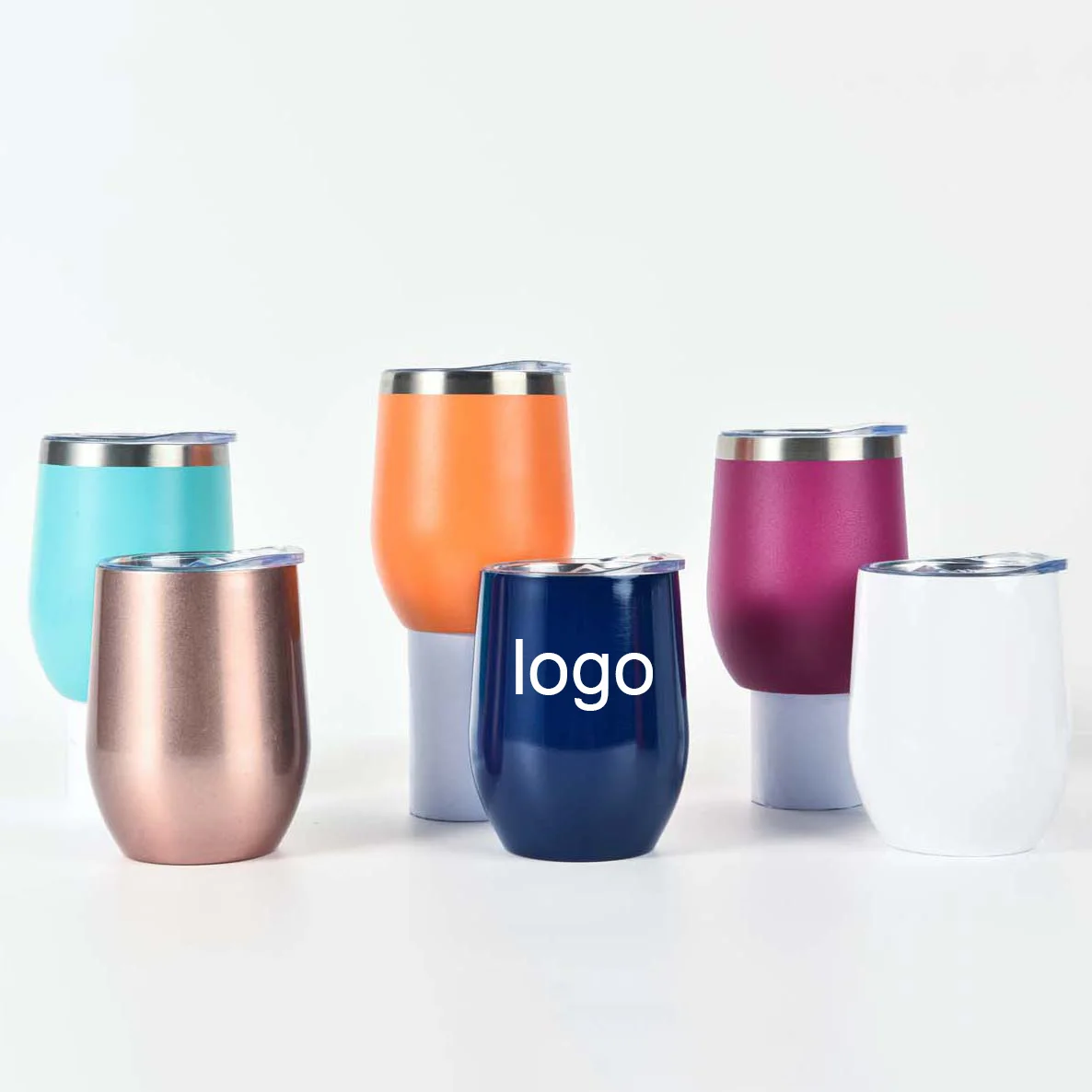 Custom Egg Shape Double Wall  Stainless Steel thermal mug Insulation cup 12oz wine tumblers with straw and lid