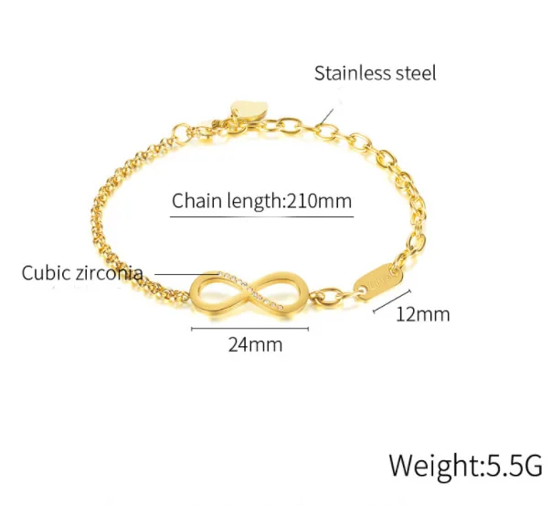 Best design heart infinity polished stainless steel silver color gold plated lucky charm bracelet jewelry party for men women