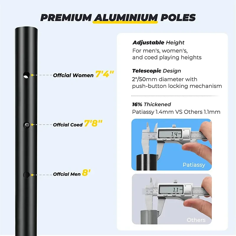 Professional Volleyball Net for Backyard Beach Portable Outdoor Volleyball Set with Winch System, 2' Aluminum Poles