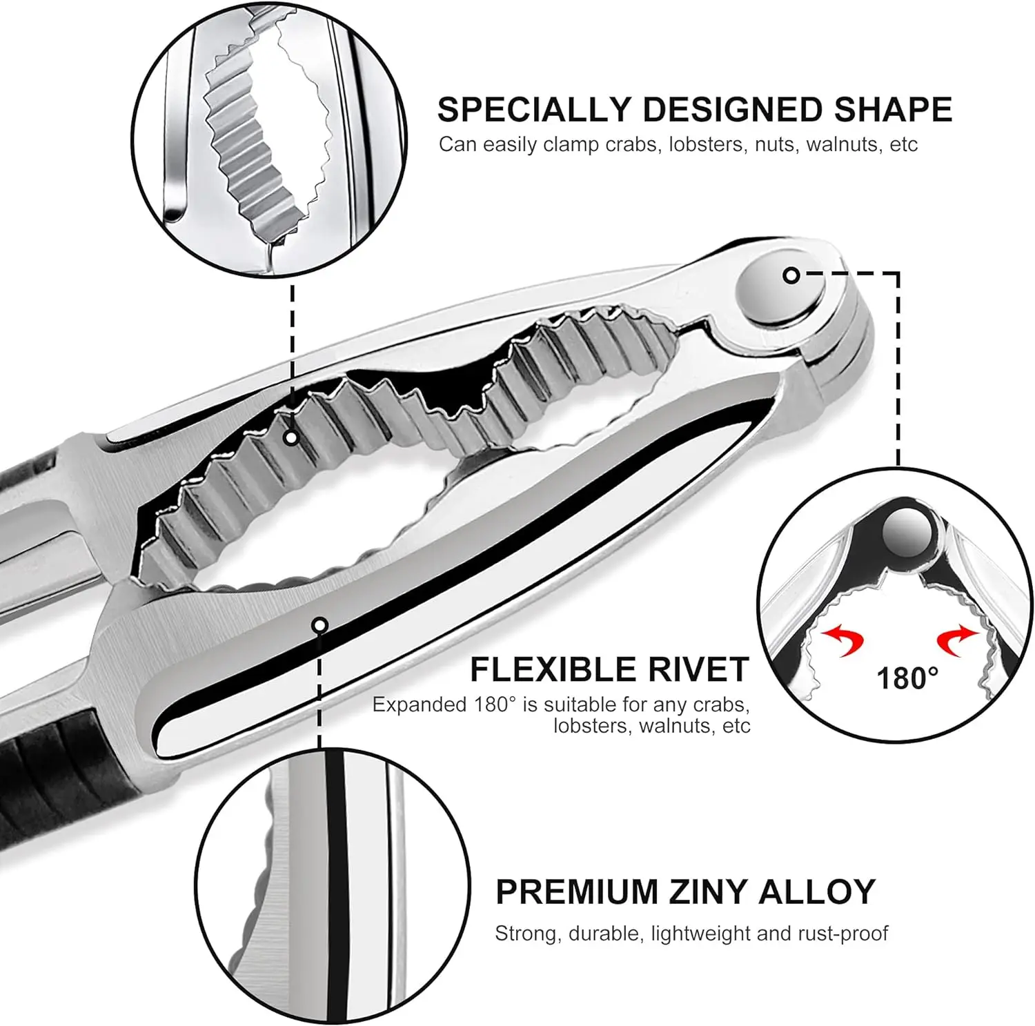 Crab Crackers and tools Set - Seafood tools Set Crab leg Crackers Lobster Nut Crackers Opener Home Kitchen Parties Tools, Black