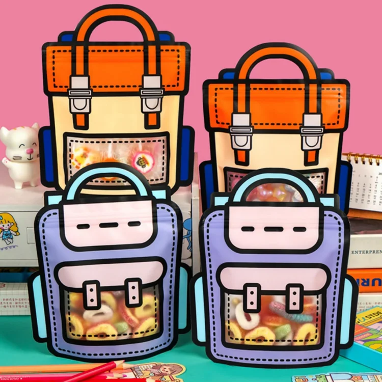 Cartoon Backpack Gift Birthday Goodie Bag with Handle  Plastic Ziplock Seal Bags Smell Proof Resealable Packaging Storage Bags