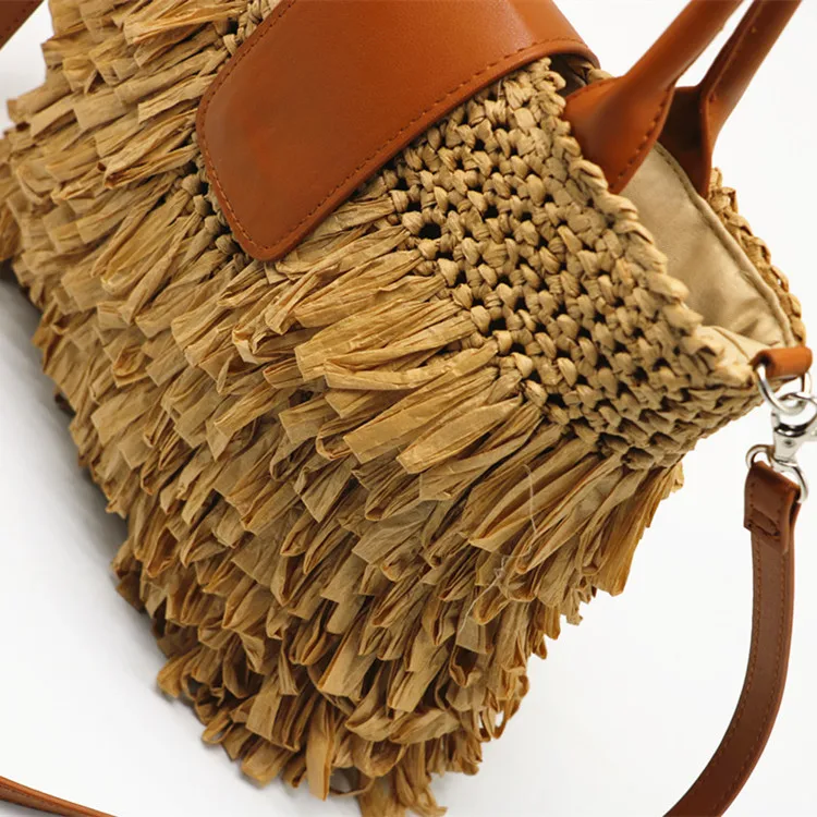 Grandma Handmade Knitted Plaited Braided Straw Crossbody Women Shoulder Messenger Bag Straw Woven Rattan Lady Tote Sling Handbag